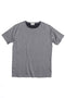 A short-sleeve crewneck t-shirt with a small white geometric pattern on a dark gray background, laid flat against a white background.