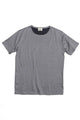 A short-sleeve crewneck t-shirt with a small white geometric pattern on a dark gray background, laid flat against a white background.