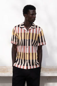 Wakame Shirt Black Beige Block Stripes