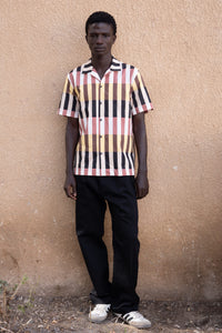 Wakame Shirt Black Beige Block Stripes