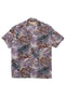 Wakame Shirt Abstract Leaves Print Purple men's short-sleeve shirt featuring a floral grey pattern with avant-garde, Italian overstock fabric in a versatile Berlin menswear design.