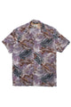 Wakame Shirt Abstract Leaves Print Purple men's short-sleeve shirt featuring a floral grey pattern with avant-garde, Italian overstock fabric in a versatile Berlin menswear design.