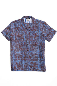 Wakame Shirt Blue Brown Block Print