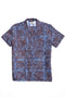 Wakame Shirt Blue Brown Block Print