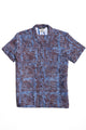 Wakame Shirt Blue Brown Block Print
