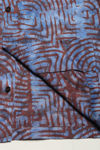Wakame Shirt Blue Brown Block Print