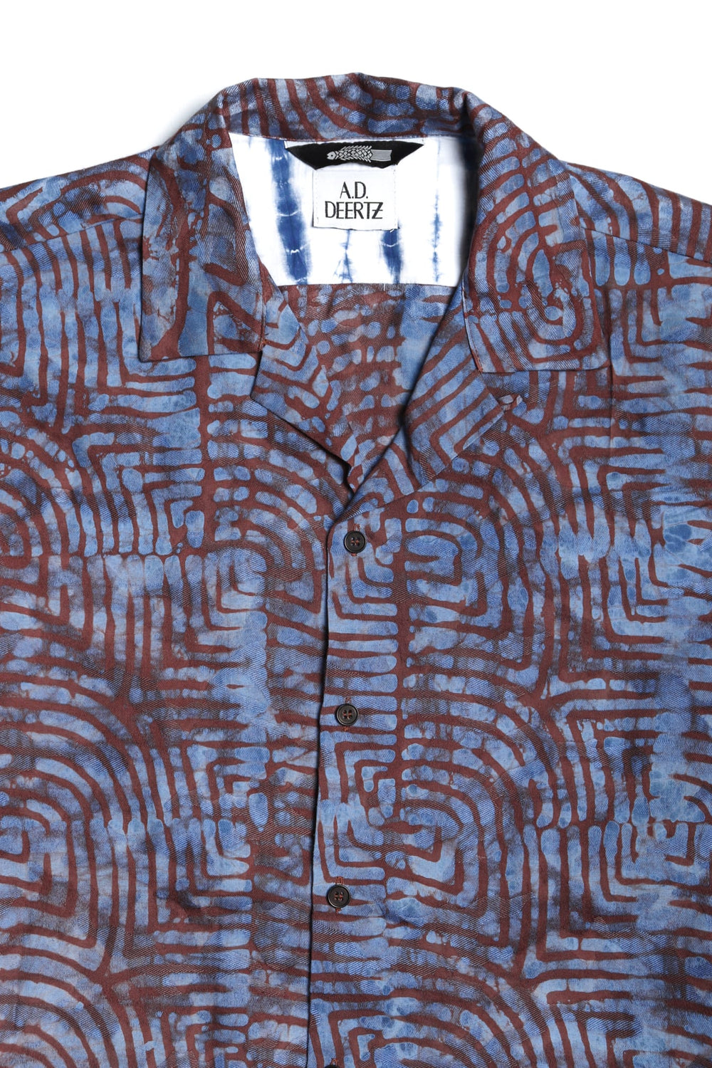 Wakame Shirt Blue Brown Block Print