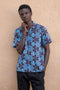 Wakame Shirt Blue Brown Print