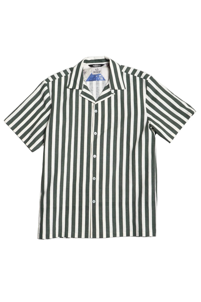 Men's Camp Collar Short Sleeve Shirt Olive Stripe | A.D.Deertz