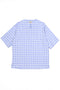 Baobab T-Shirt Blue / White Checks featuring a blue and white checkered pattern, short sleeves, and a minimalist cut, crafted from Italian luxury overstock fabric for lasting wear.