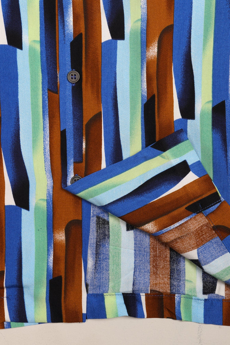 Wakame  Shirt Blue Brown Lines