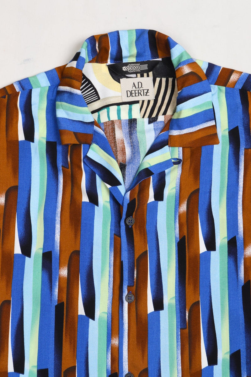 Wakame  Shirt Blue Brown Lines