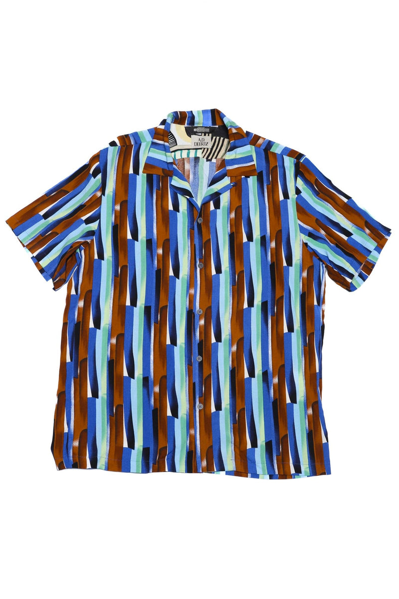Wakame  Shirt Blue Brown Lines
