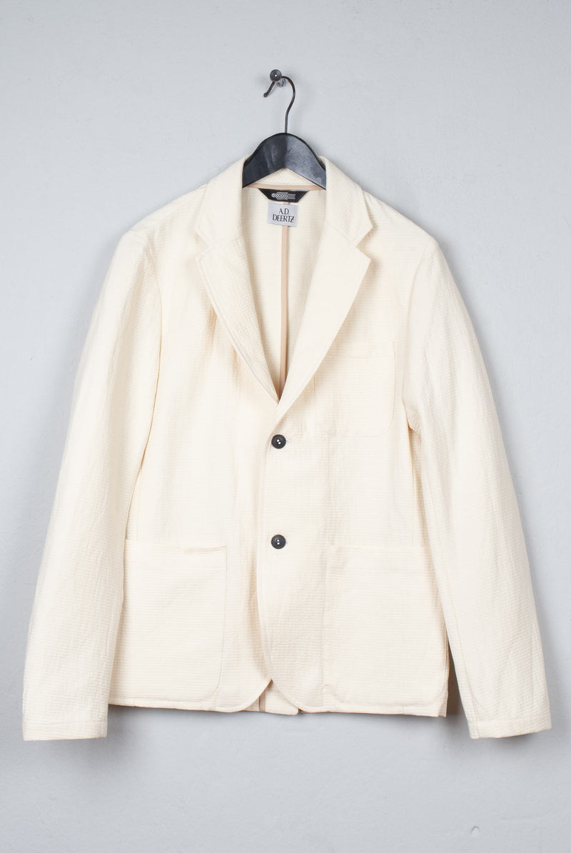 Unconstructed Blazer in a ivory textured cotton 