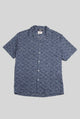Short sleeve shirt with spread collar Fine indigo dyed cotton with dot batik