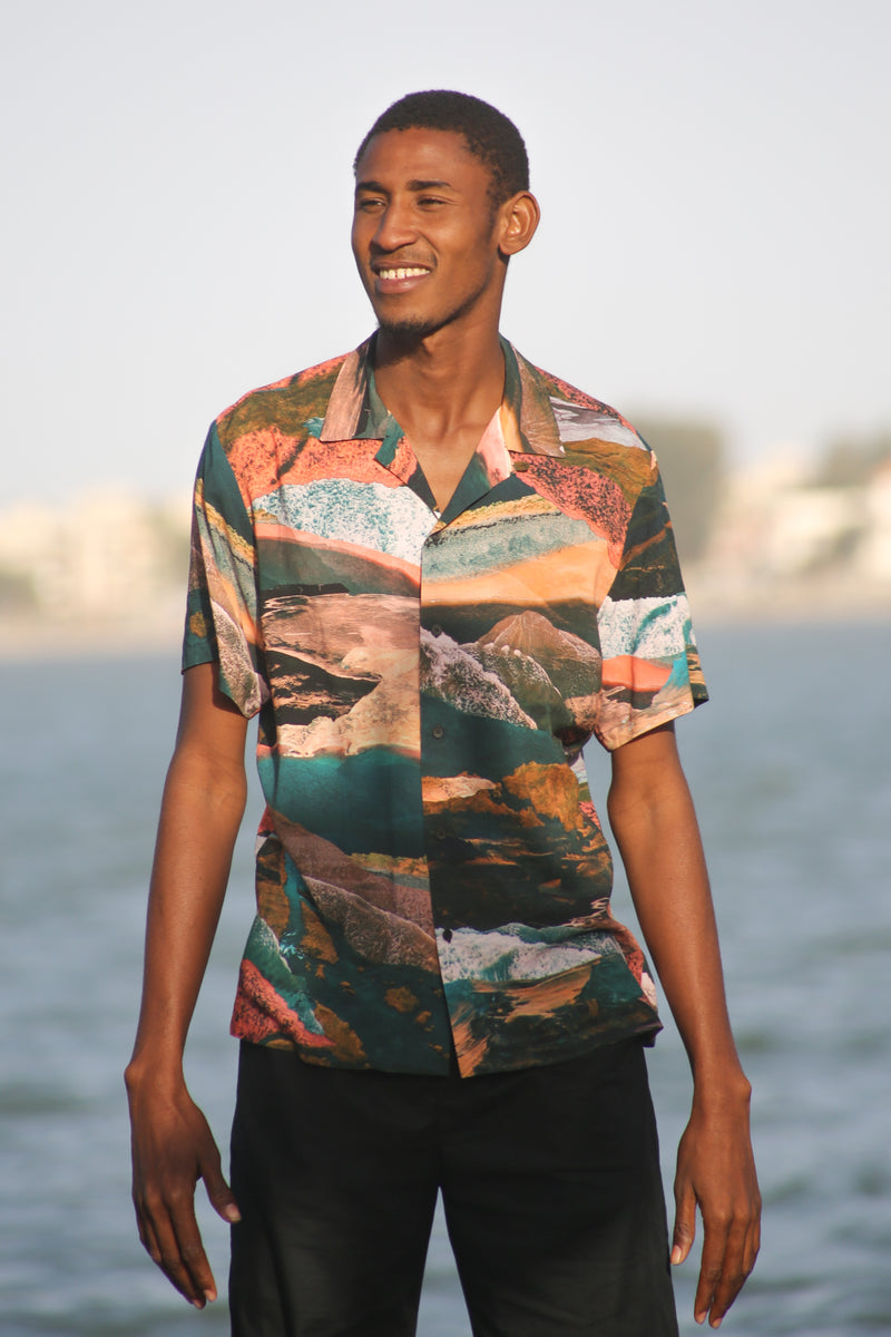 Wakame Shirt Orange Green Landscape