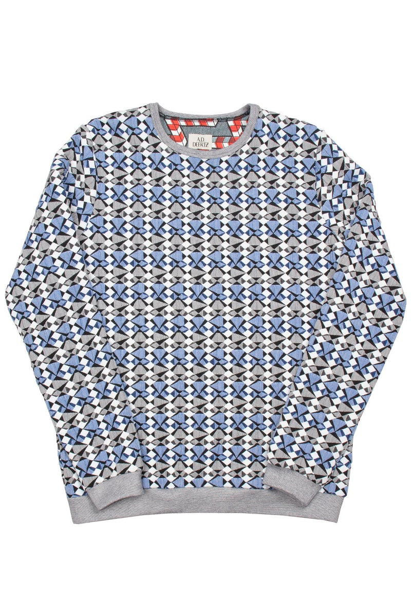 Regular fit sweatshirt Blue white grey Jacquard woven geometric pattern ADDeertz Menswear Berlin