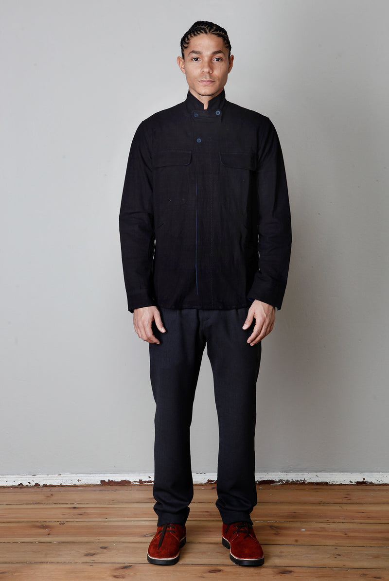 addeertz hand dyed indigo jacket, with patchwork detail