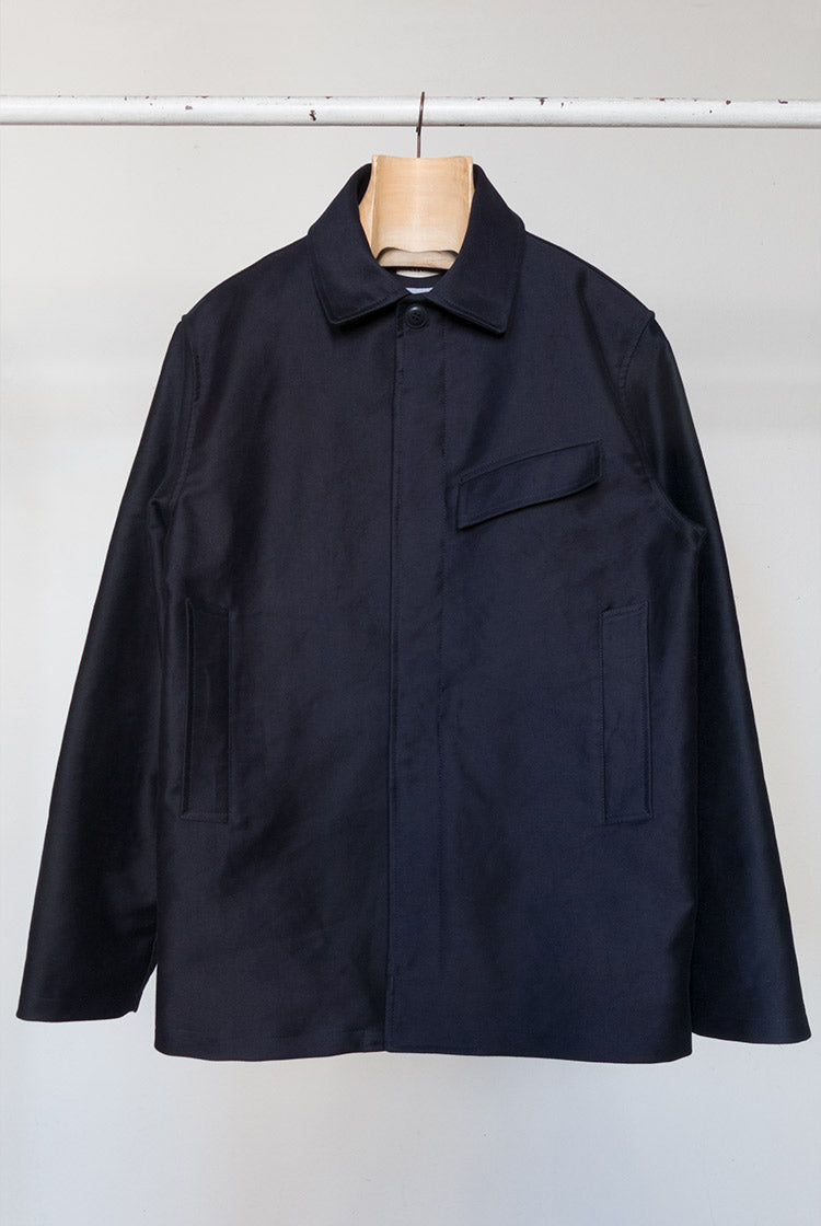 Navy marine style coat Teflon coated moleskin fabric Water and dust repellent ADDeertz menswear berlin