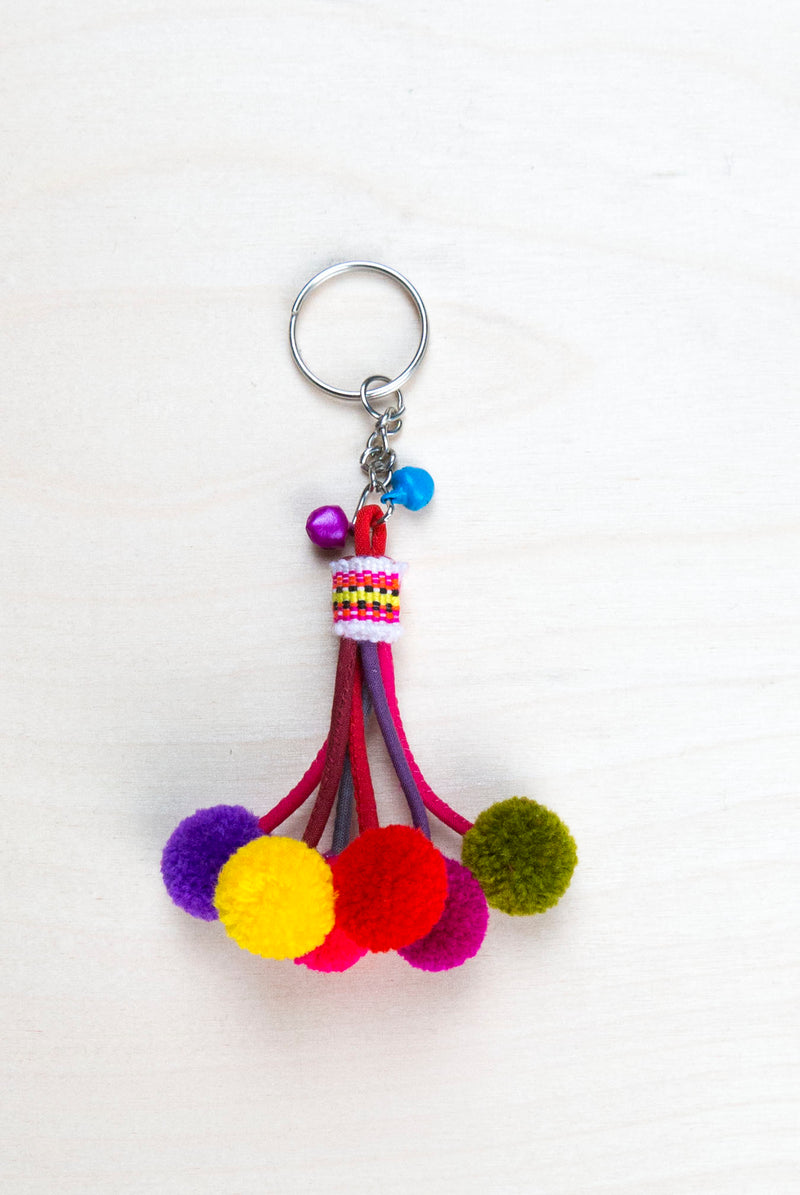 colorful pom pom key ring